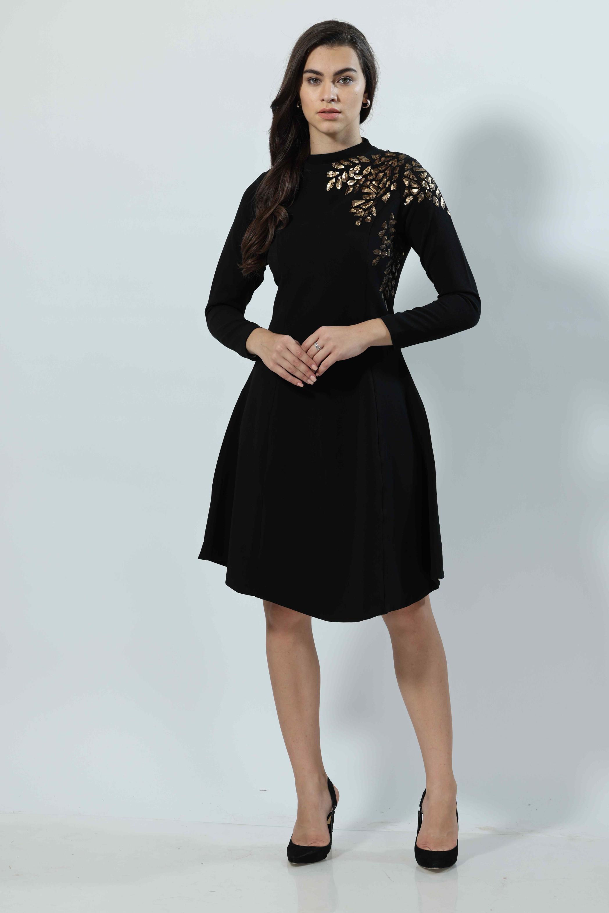 High Neck Full Sleeve Midi Dress