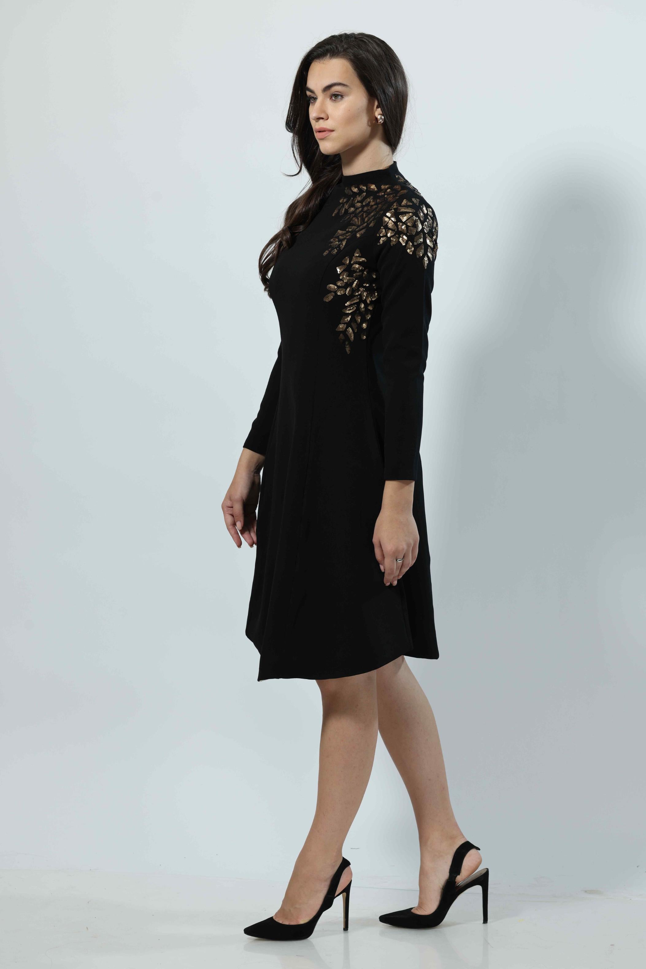 High Neck Full Sleeve Midi Dress