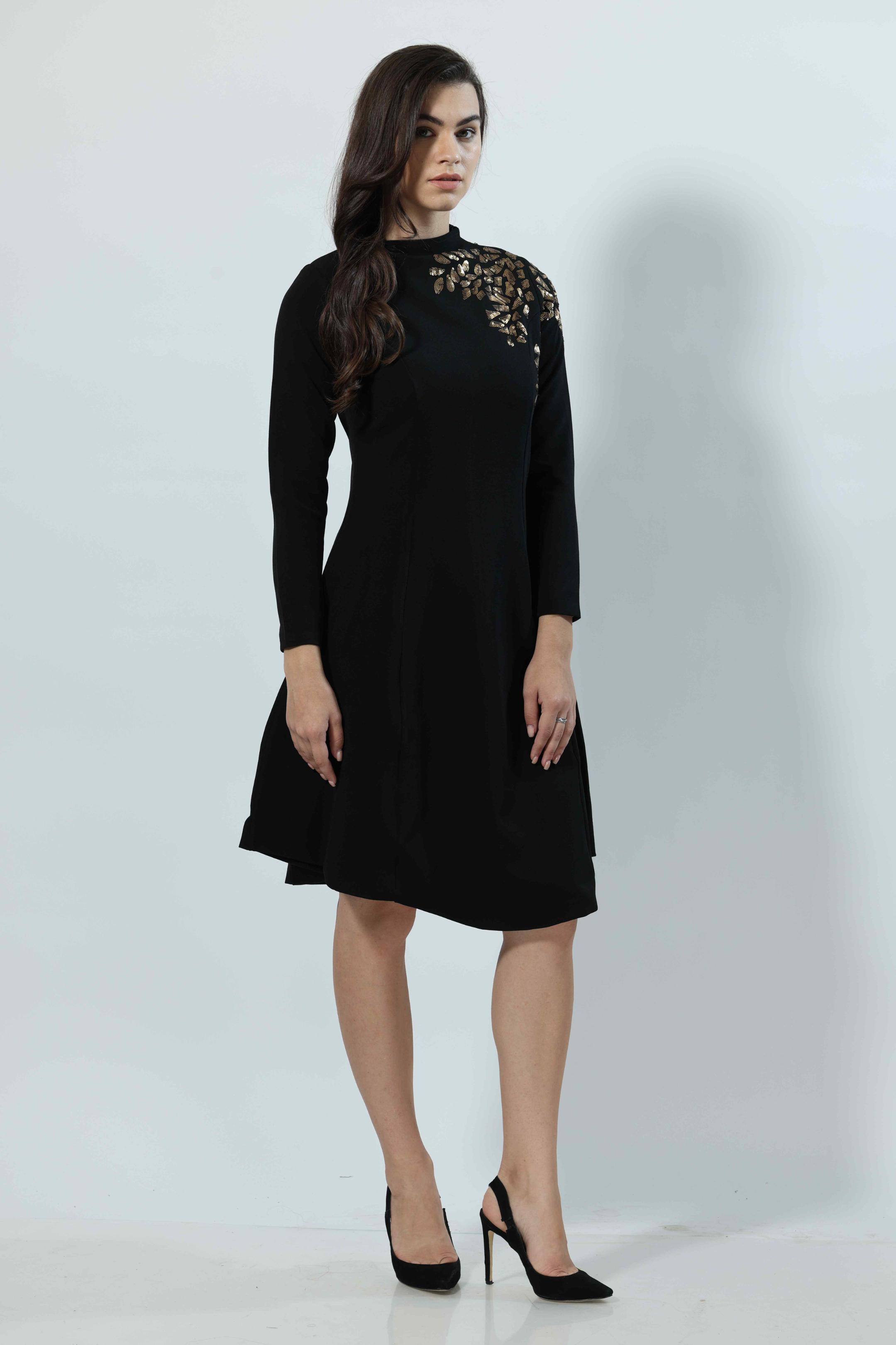 High Neck Full Sleeve Midi Dress