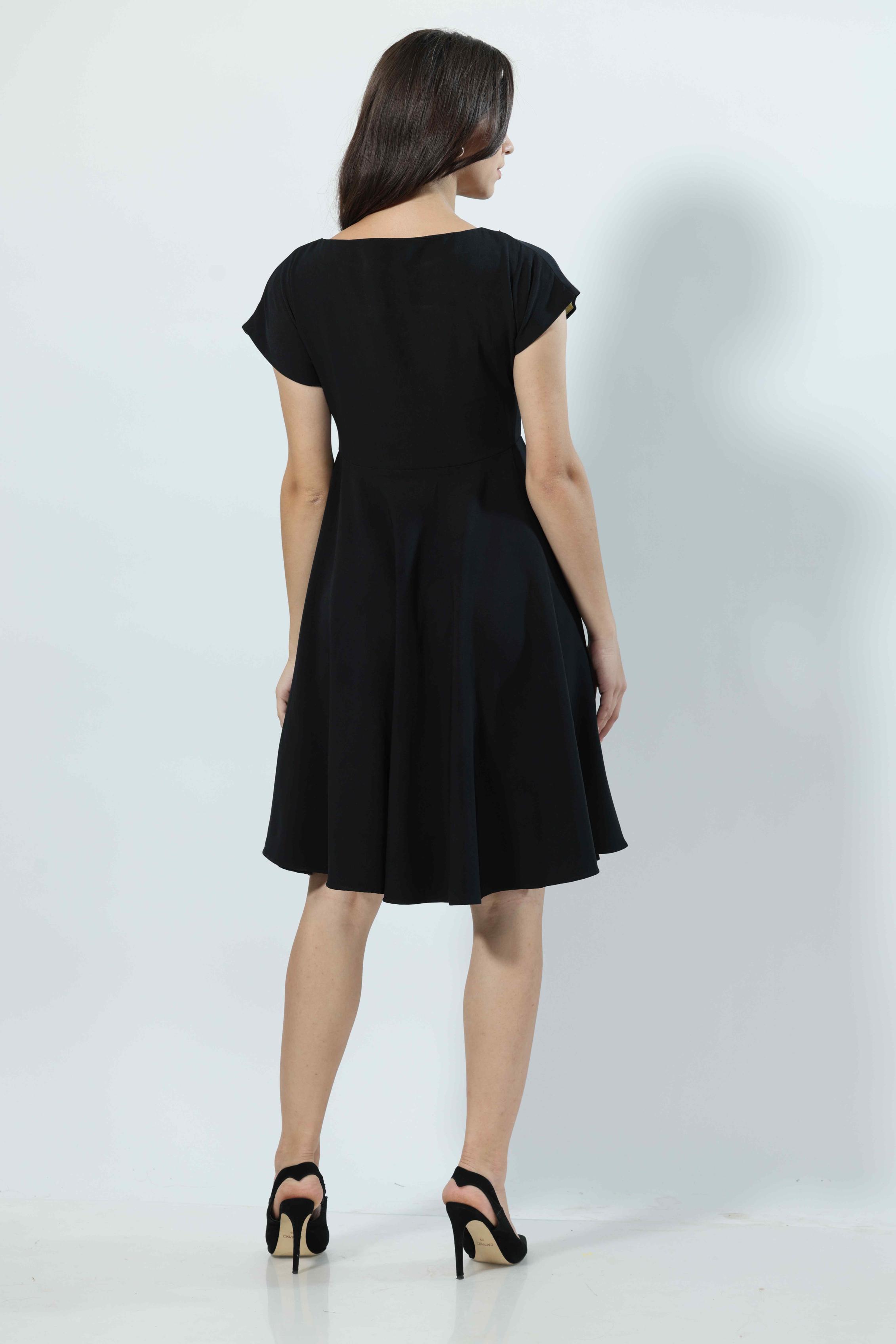 Cascade Black Beauty Detail Boat Neck Midi Dress