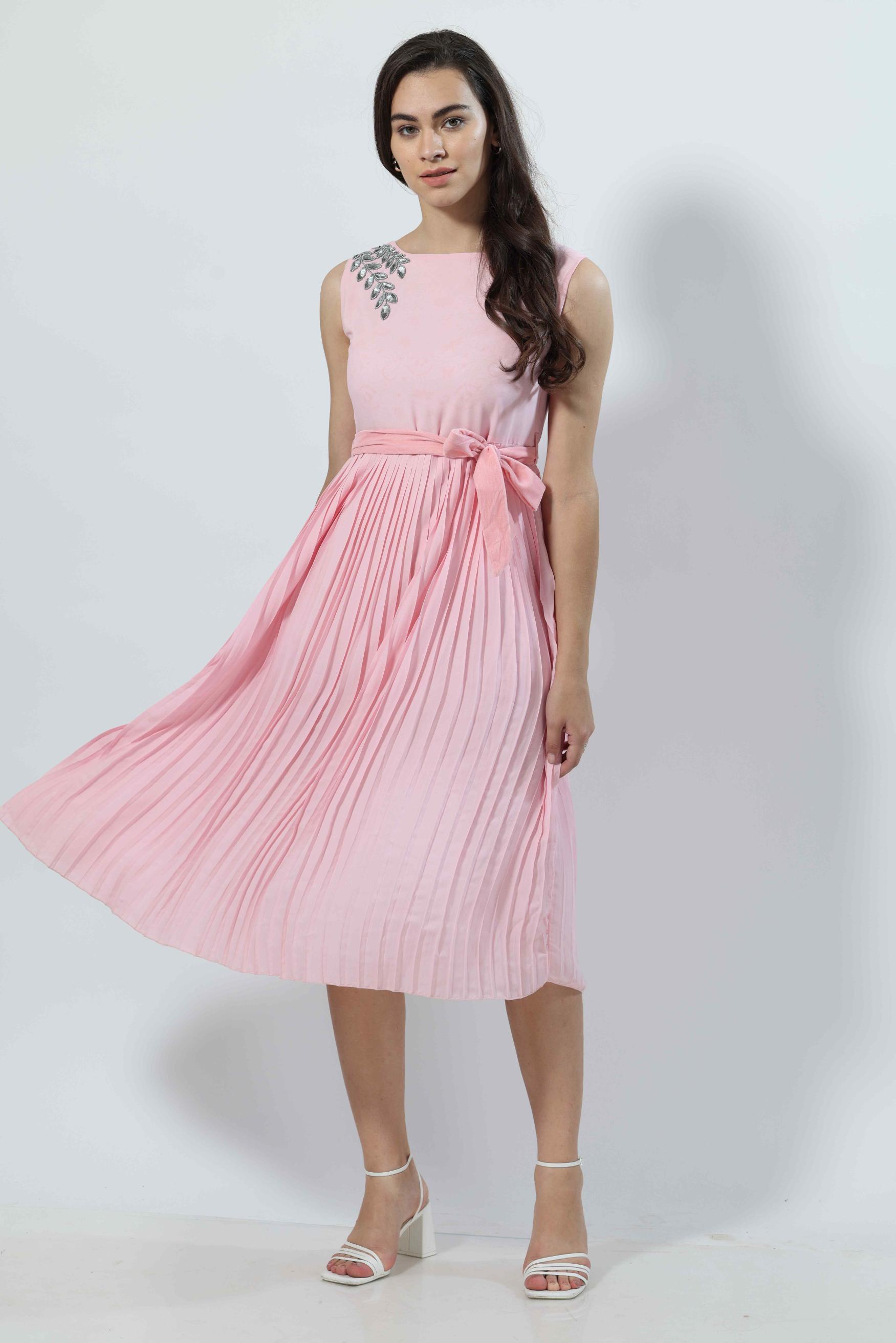 Pleated Skirt Style Midi Dress