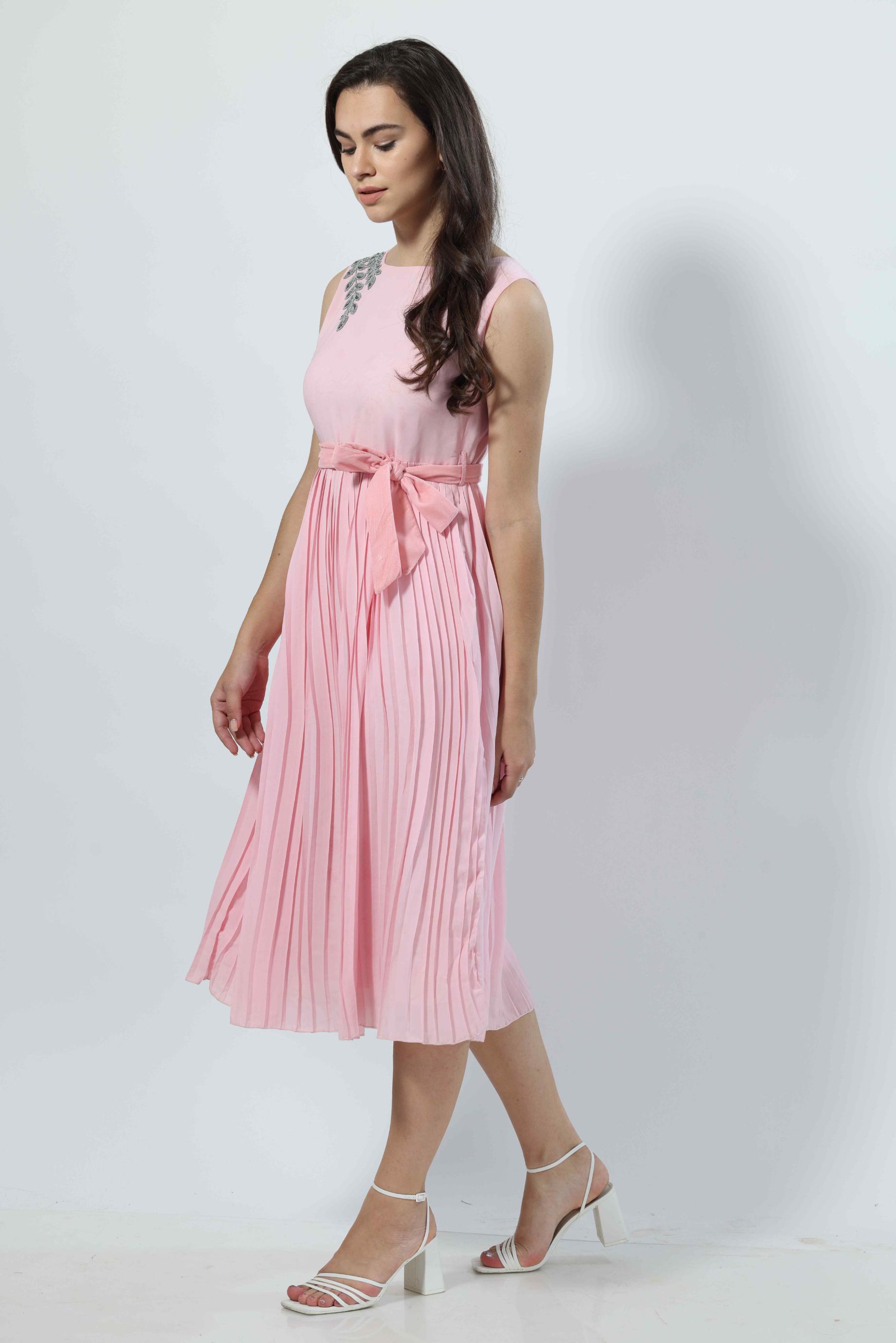 Pleated Skirt Style Midi Dress