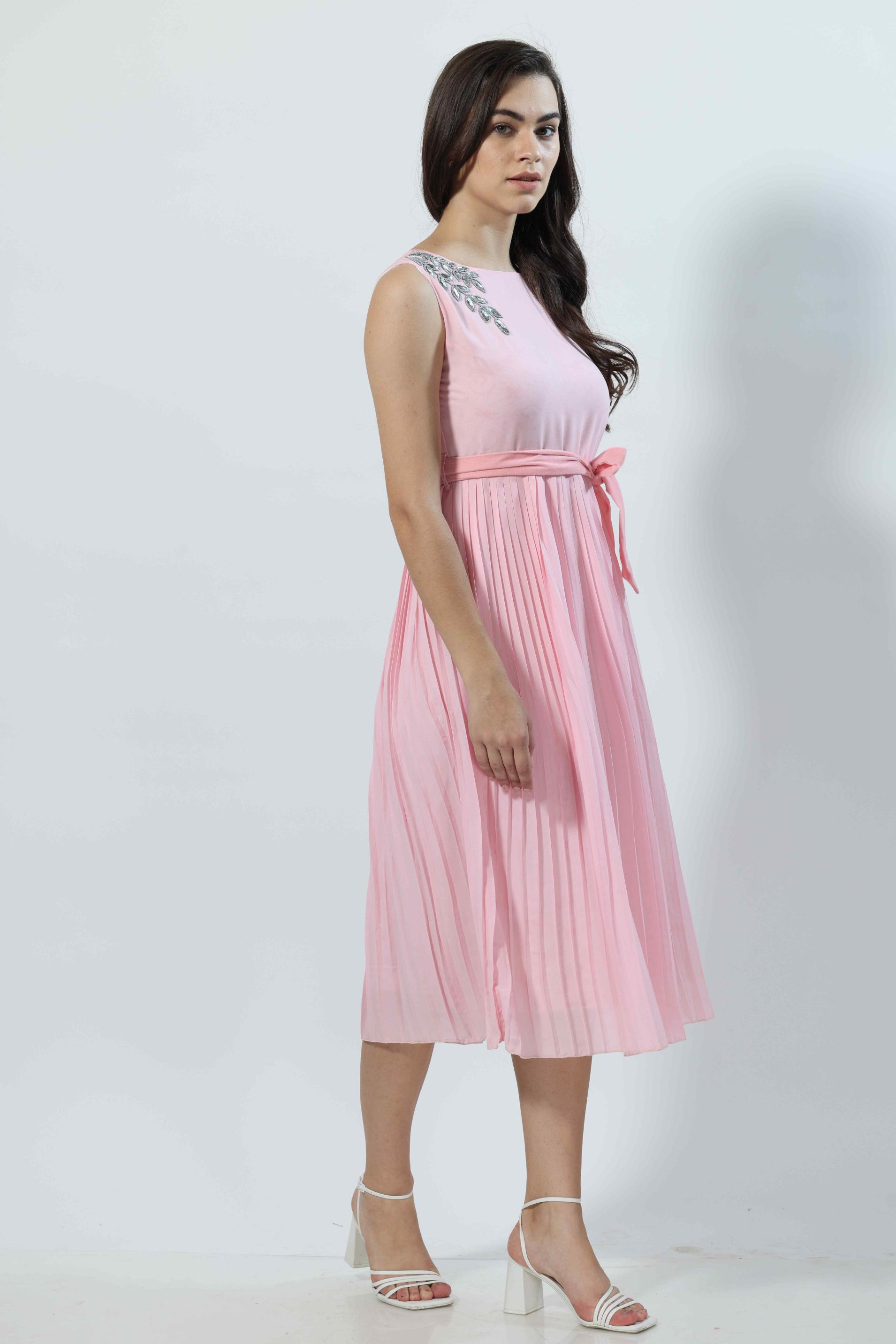 Pleated Skirt Style Midi Dress