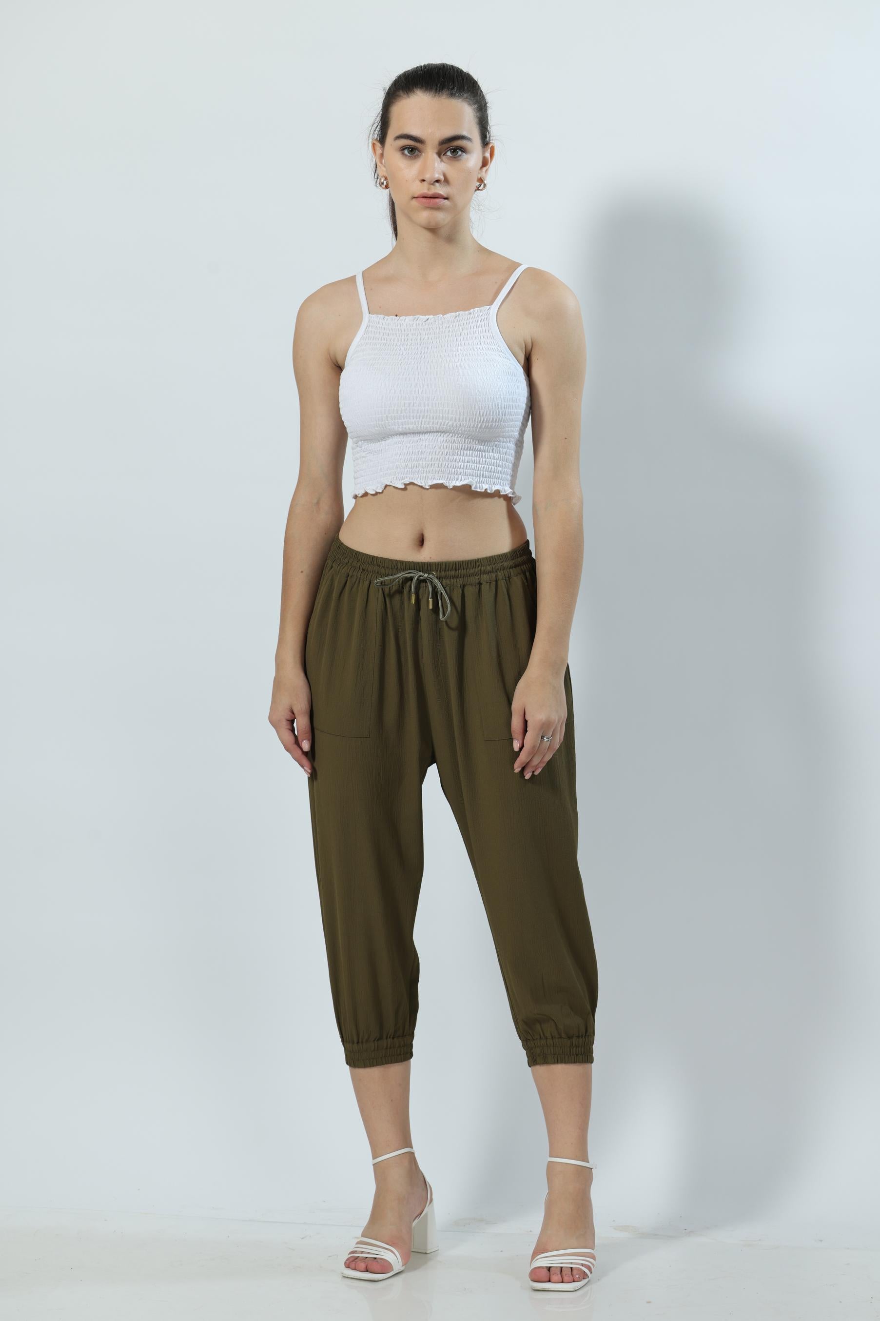 Ankle Length Casual Military Olive Trouser