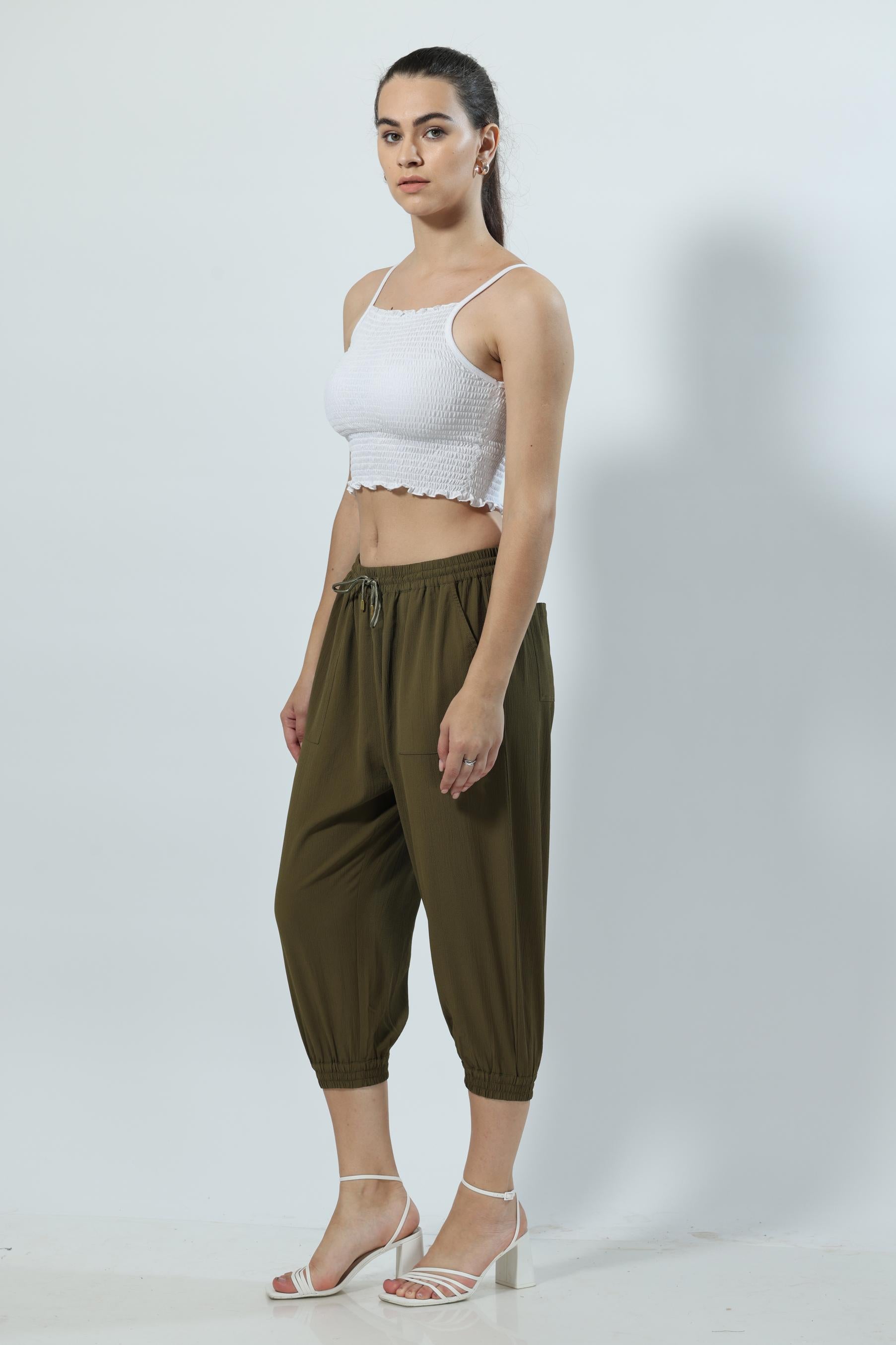 Ankle Length Casual Military Olive Trouser