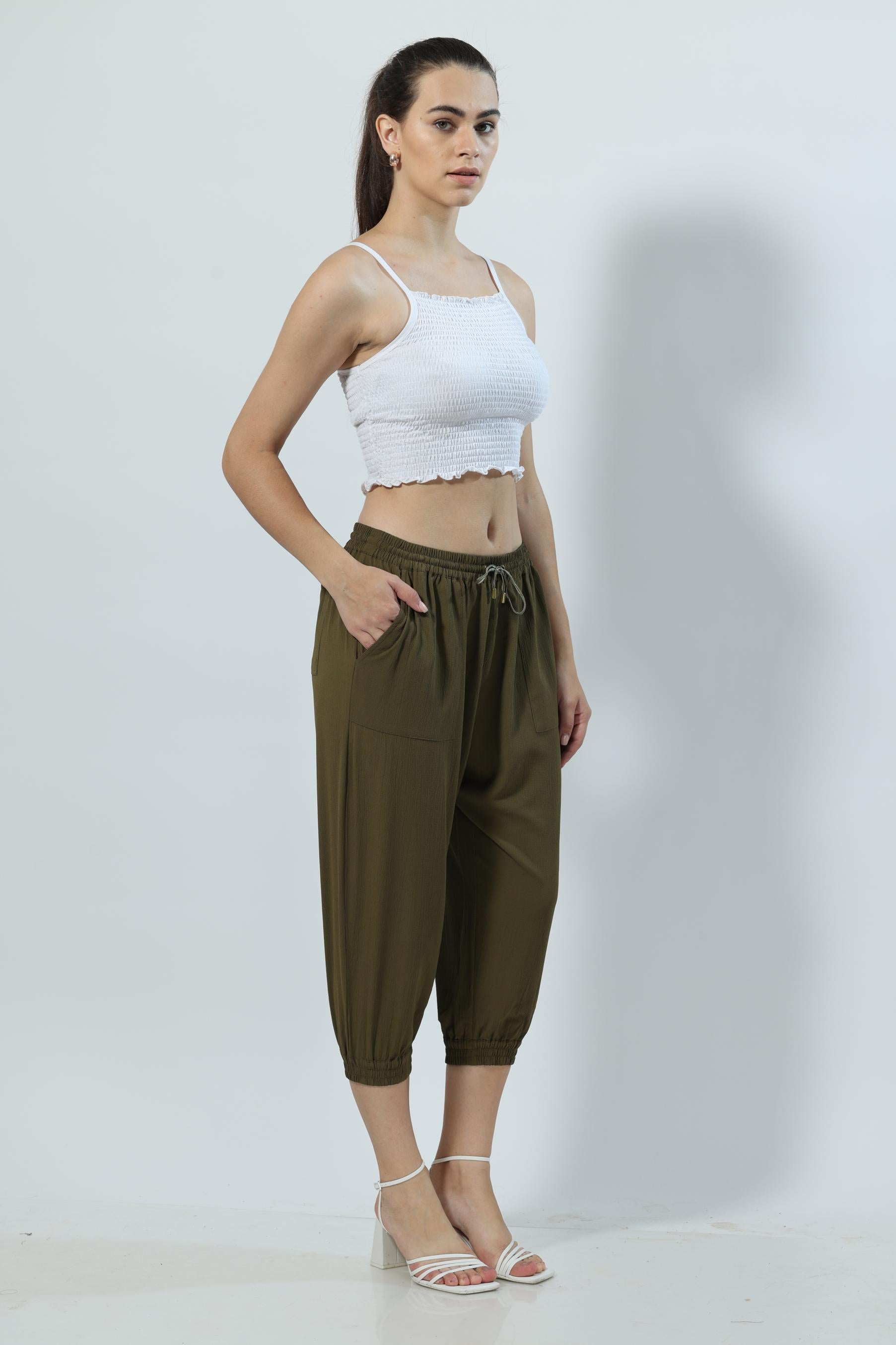 Ankle Length Casual Military Olive Trouser