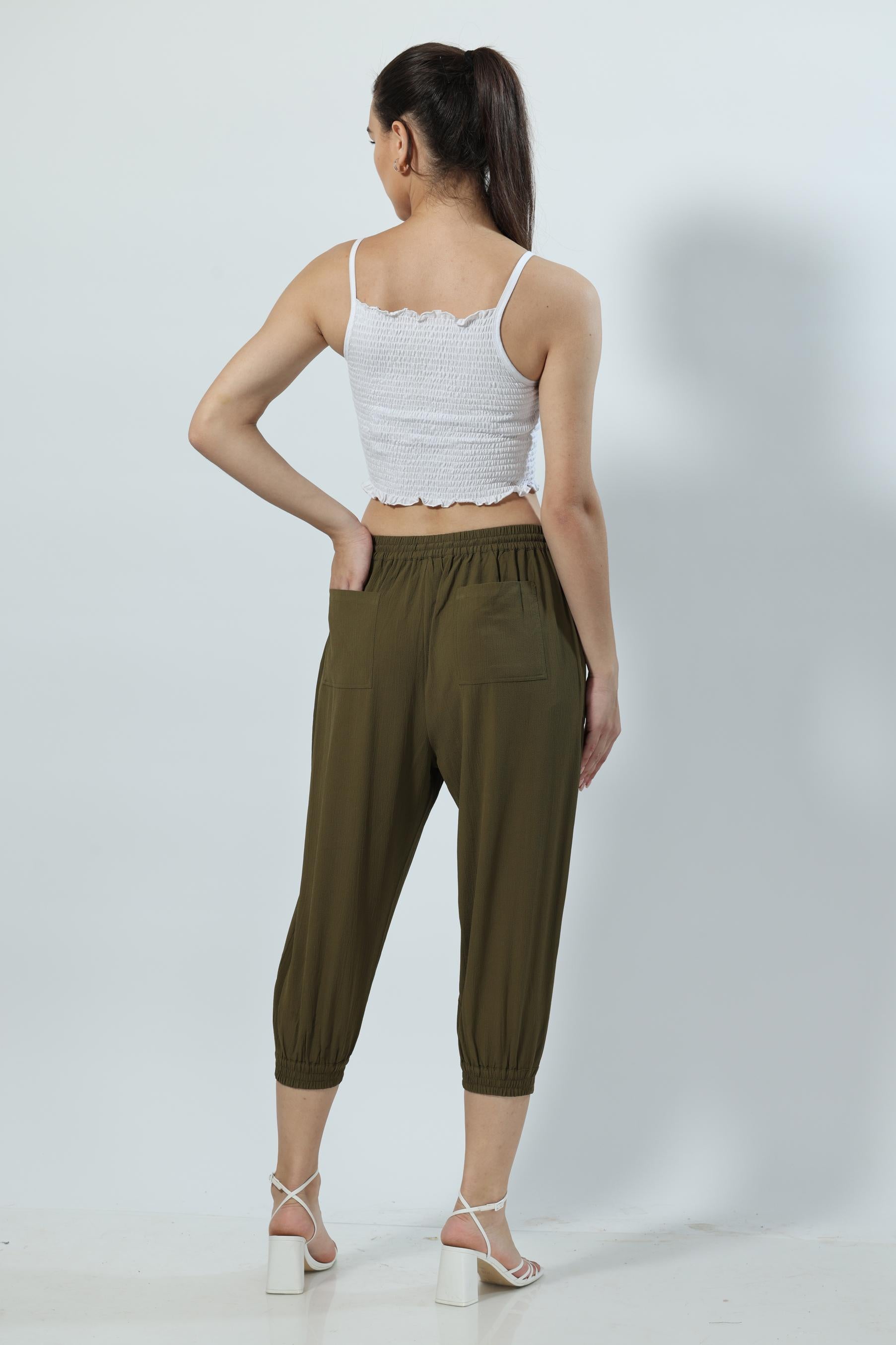 Ankle Length Casual Military Olive Trouser