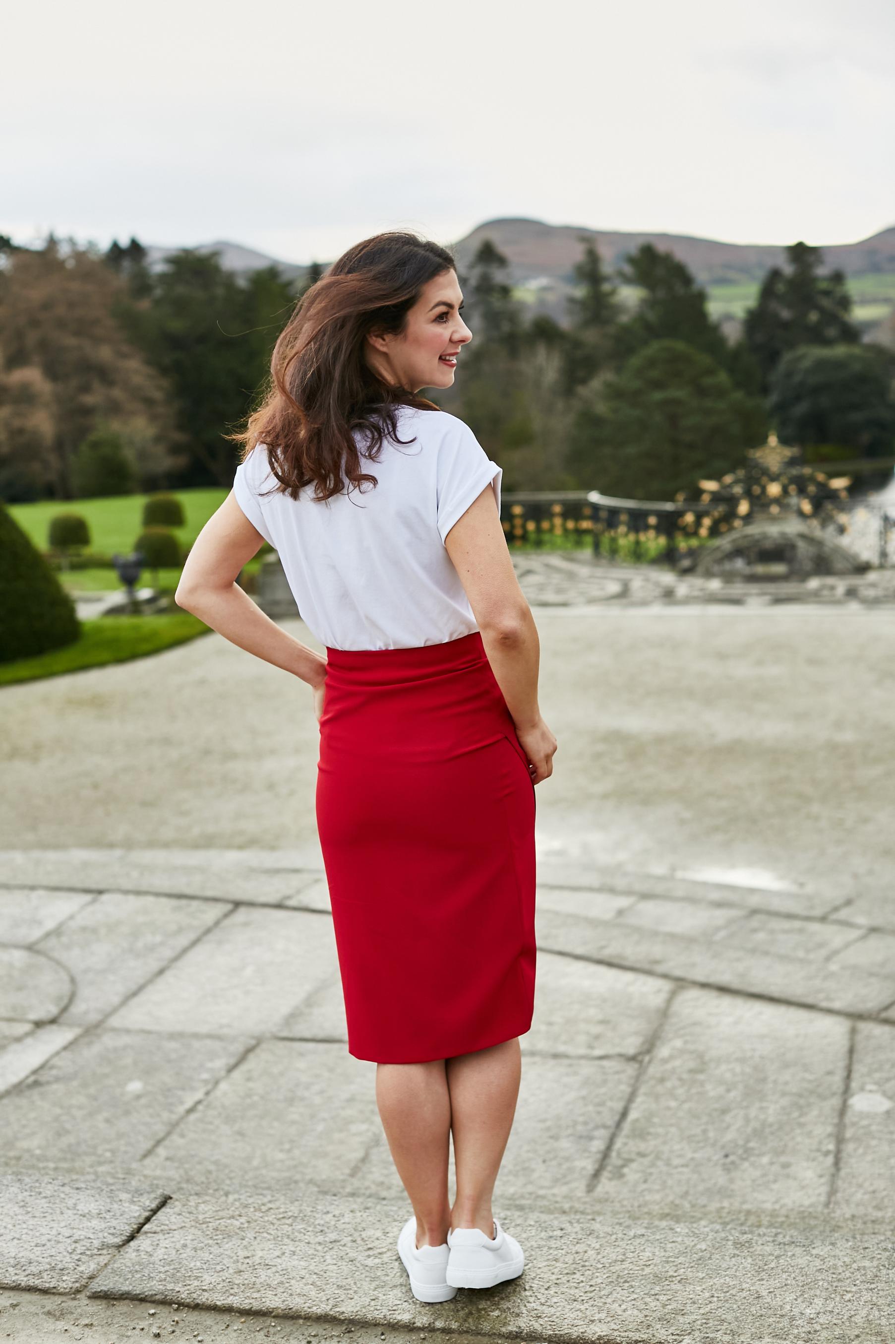 Asymmetrical Hem Midi Skirt with Brand Logo Zipper Pull