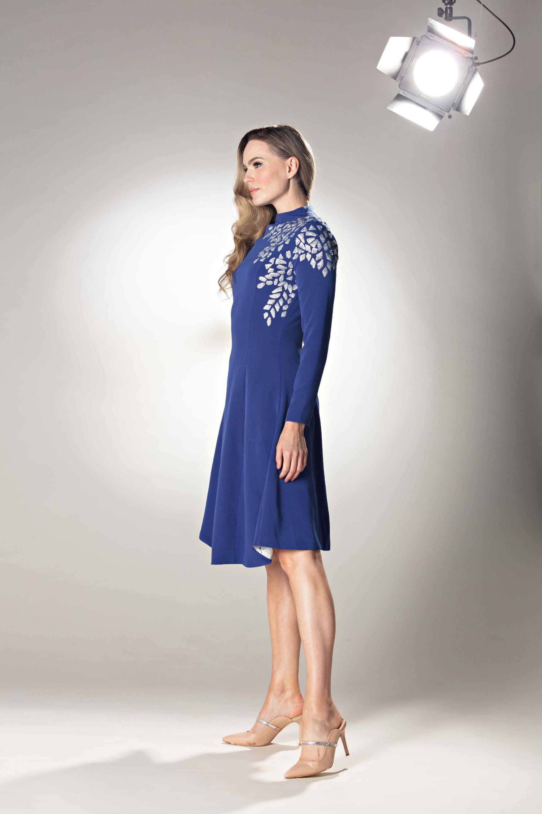 High Neck Full Sleeve Midi Dress