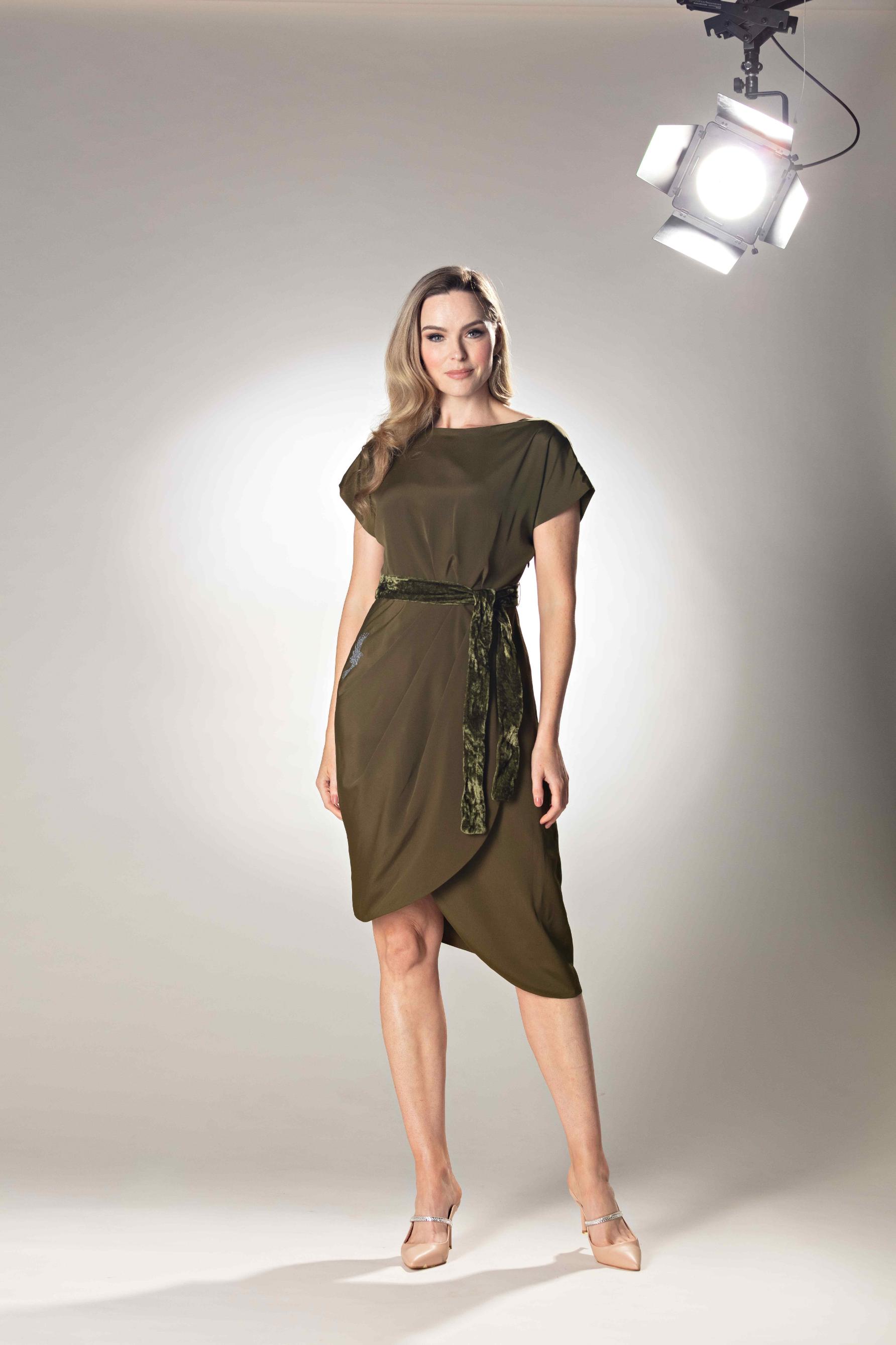 Bird Embroidered Wrap Olive Style Dress