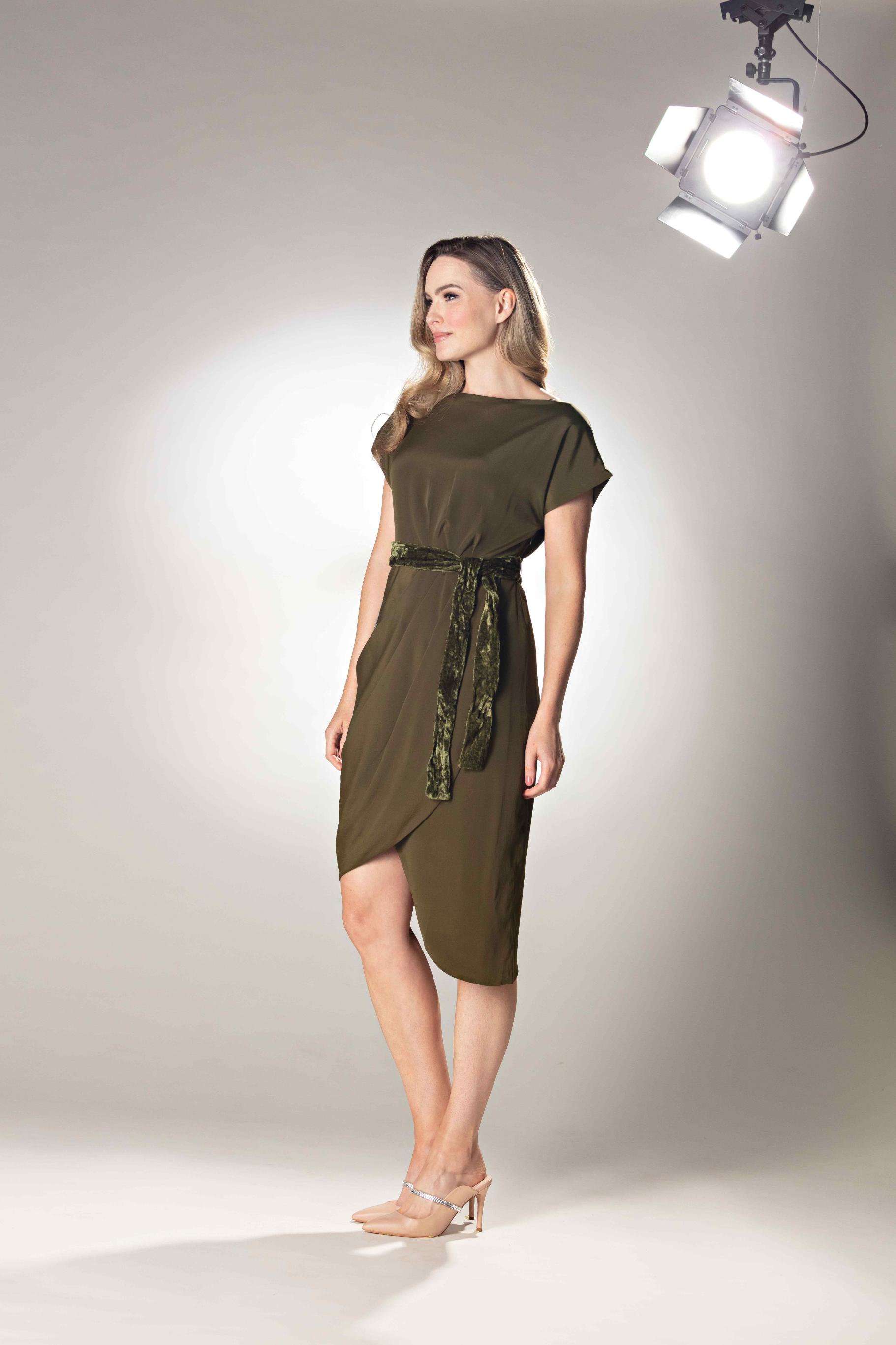 Bird Embroidered Wrap Olive Style Dress