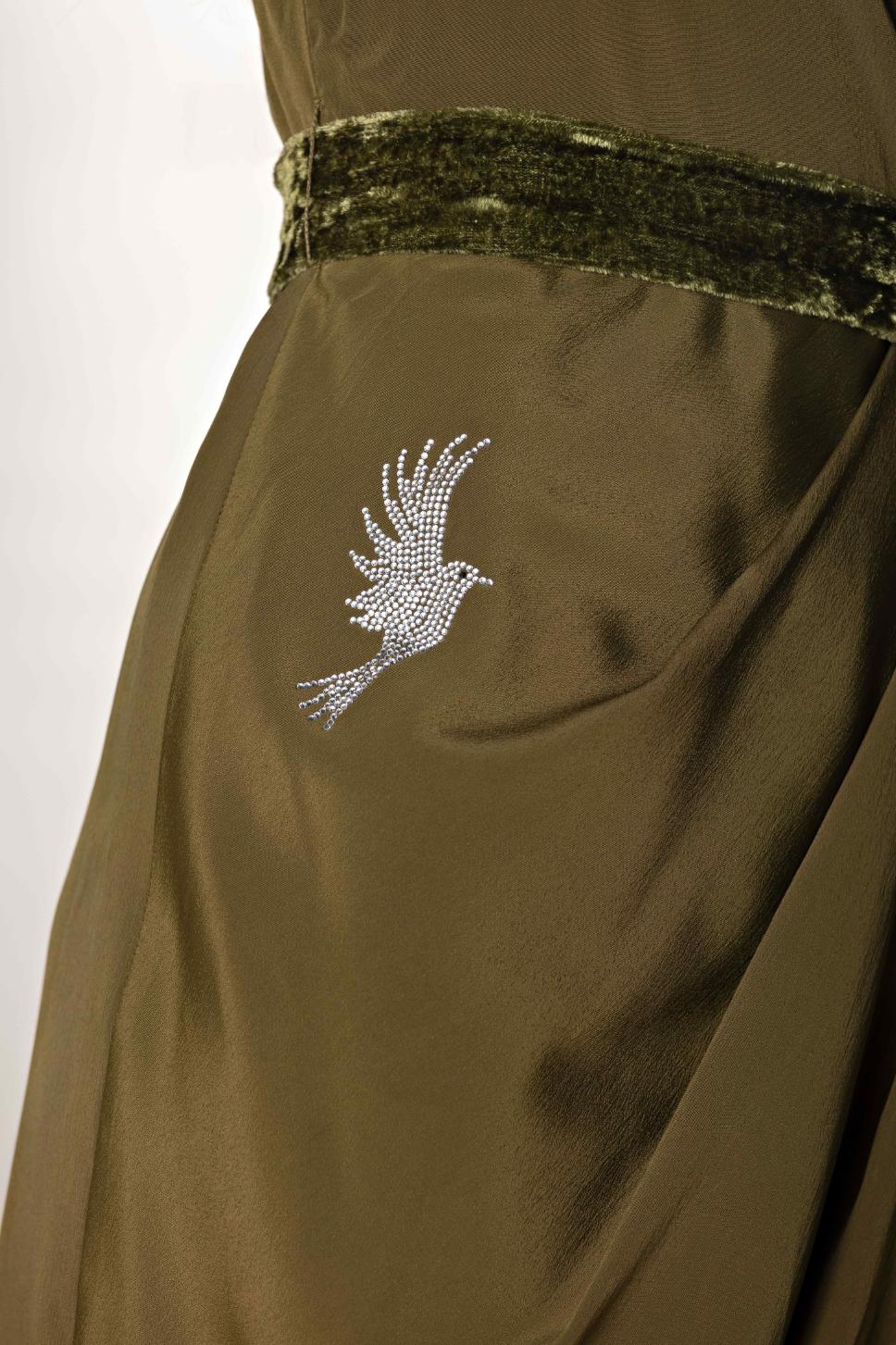 Bird Embroidered Wrap Olive Style Dress