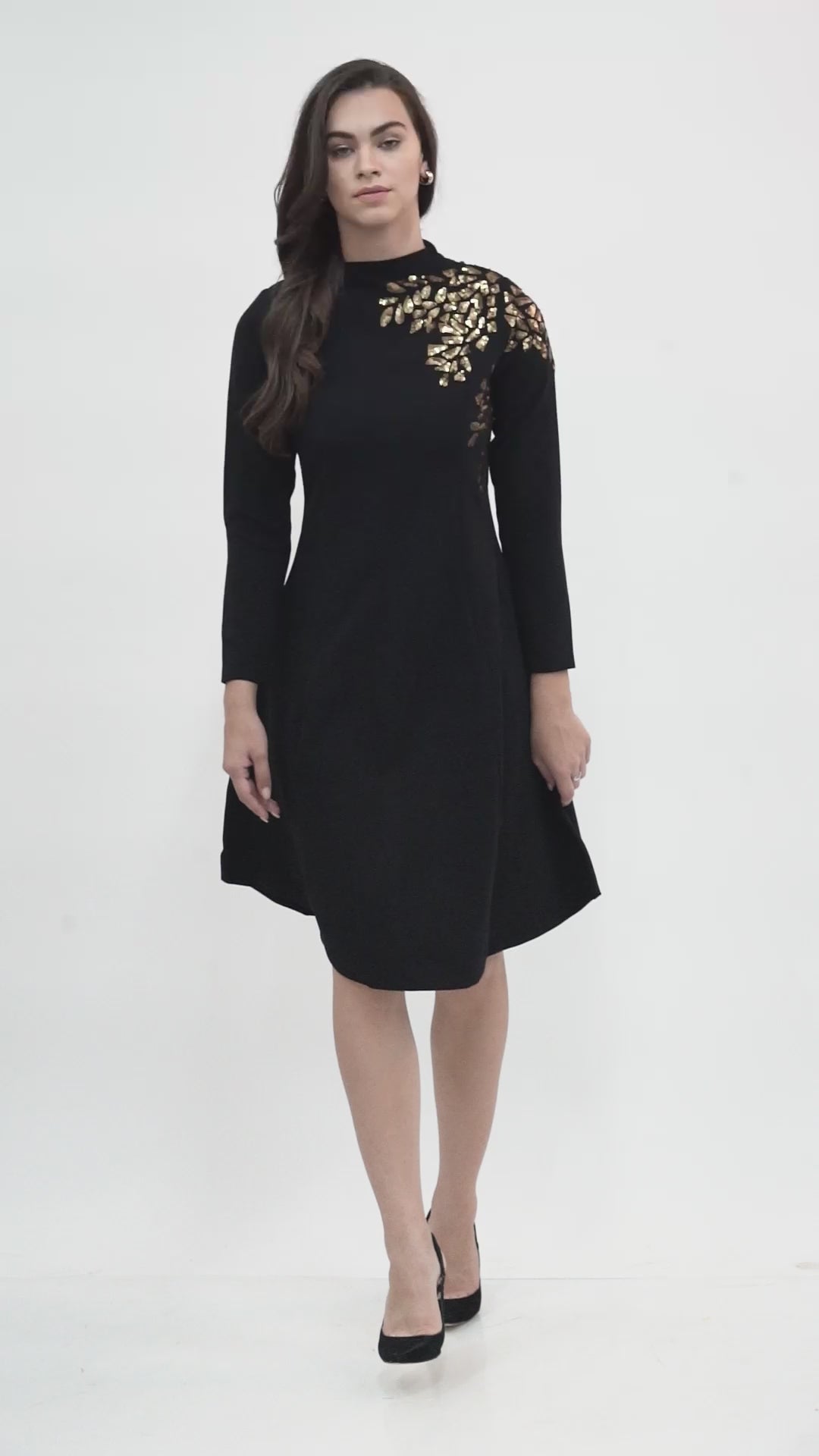 High Neck Full Sleeve Midi Dress